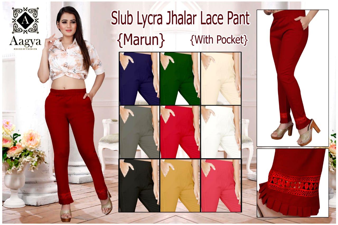 Aagya Jhalar latest Fancy Designer Lace Pant Rayon Strechable Bottom Wear